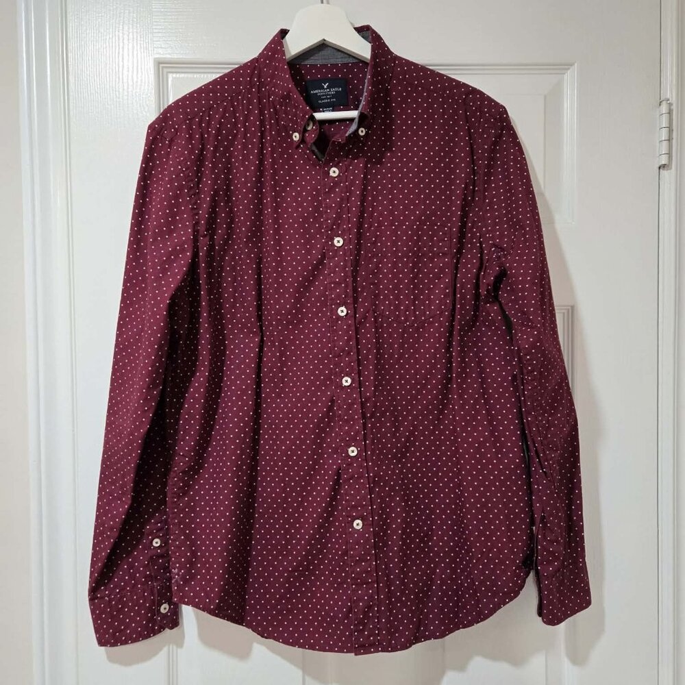 Men's Burgundy Polka-Dot Dress Shirt